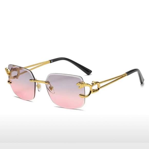 Accessories - 1096-Retro Rimless Fashion Sunglasses- Gray/Pink